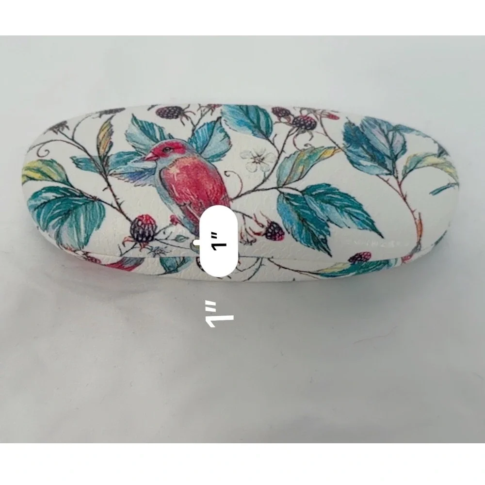 Floral Bird Print Hard Shell Eyeglass Case White Botanical Berry Chic 103-125